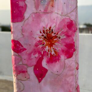 Rani Pink Crepe Silk Cut Work Saree with Gotta and Sequence