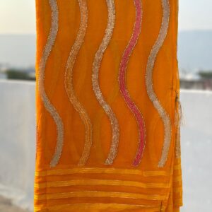 Mustard Yellow Chiffon Hand Work Saree with Blouse