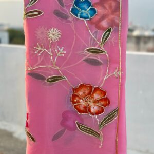 Rani Pink Chiffon Brush Painted Saree with Gotta Patti Work