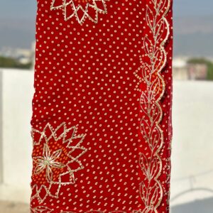 Red Georgette Rai Bandhej Gota Patti Saree with Blouse