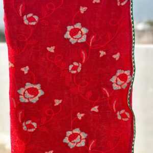 Pure Shimmer Chiffon Jaal Work Red Saree with Blouse