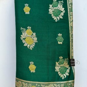 Bottle Green Pure Dola Silk Hand Woven Zari Work Saree