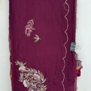 Wine Pure Chiffon Pittan Hand Work Saree with Blouse