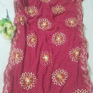 Rani Pink Georgette Bandhej Saree with Gotta Patti Work