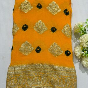 Mustard Yellow Viscose Georgette Bandhej Zari Saree with Blouse