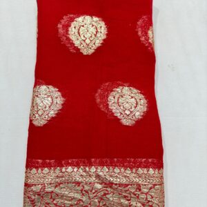 Red Viscose Georgette Zari Butta Saree With Blouse