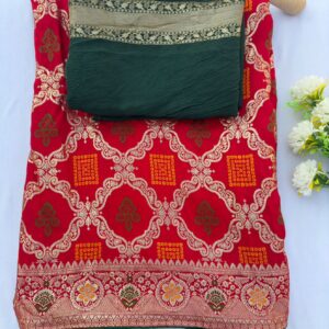 Traditional Red Dola Silk Bandhani Saree with Zari Work