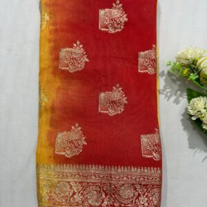 Red Dola Silk Tie-Dye Zari Work Saree
