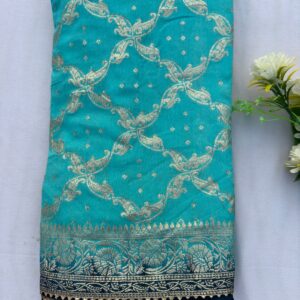 Light Teal Dola Silk Zari Work Saree With Blouse