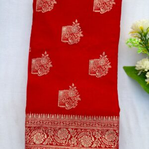Red Dola Silk Tie-Dye Zari Work Saree with Blouse