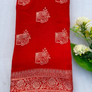 Red Dola Silk Tie Dye Zari Work Saree