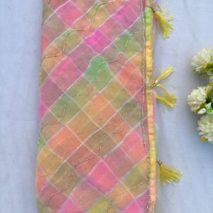 Multi Color Lehariya Katdana Work Saree With Blouse